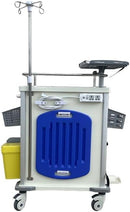 Emergency Cart MS3C-600CRM, Hospital Crash Cart with Accessories, IV Pole, O2 Holder, Defibrillator Shelf, Cardiac Board, Trash Bin - Red