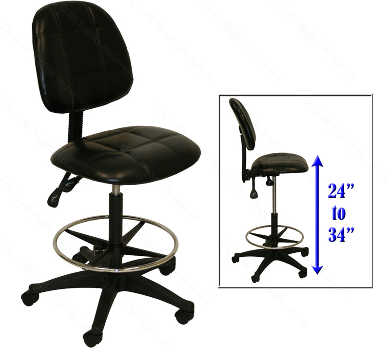 Deluxe Extra Tall High Airlift Stool Wheels Backrest Footring