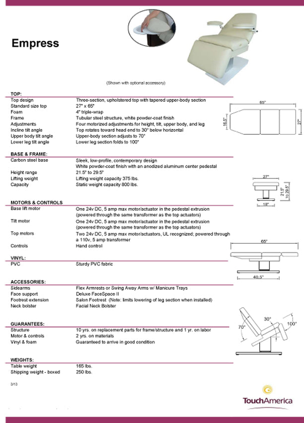 MediSpa Empress Professional Electric Treatment Chair + Table