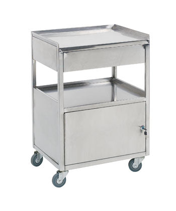 Stainless Steel Trolley, 2 shelves, one drawer, one cabinet