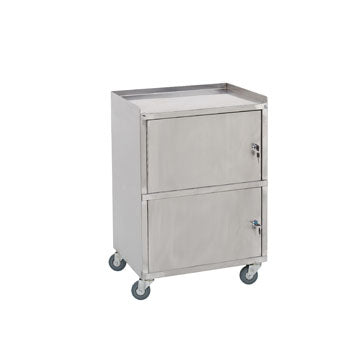 Stainless Steel Trolley, 1 shelf, two cabinets